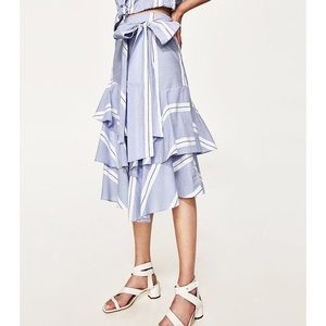 Tiered/Layered sky blue and white striped skirt